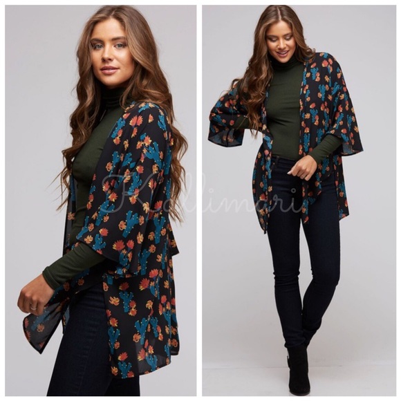 1 DAY CLEARANCE✨ New black Festival cactus kimono - Picture 3 of 4